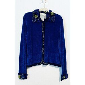 Sweater Sweater J Two Cardigan Sweater Womens Large Blue Embroidered Artsy Cozy